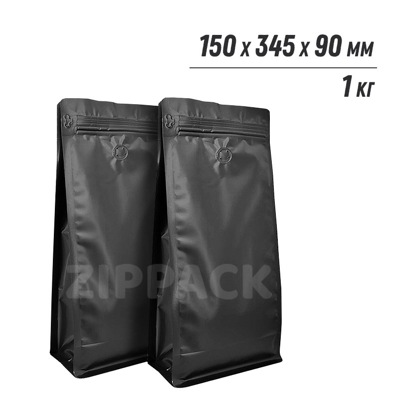 ЧЕРНЫЙ ПАКЕТ 150+90х345 мм | ДЛЯ 1 КГ КОФЕ | с клапаном дегазации K150+90х345/black - фото 16905