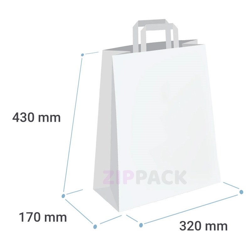 БЕЛЫЙ БУМАЖНЫЙ ПАКЕТ 320x170х430 мм ПЛОСКИЕ РУЧКИ | Крафт 70 гр./м2 320/170/430 white/flat - фото 17332