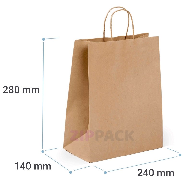 БУМАЖНЫЙ ПАКЕТ КРАФТ 240х140х280 мм КРУЧЕНЫЕ РУЧКИ | 70 гр./м2 240/140/280 kraft/twist - фото 17335