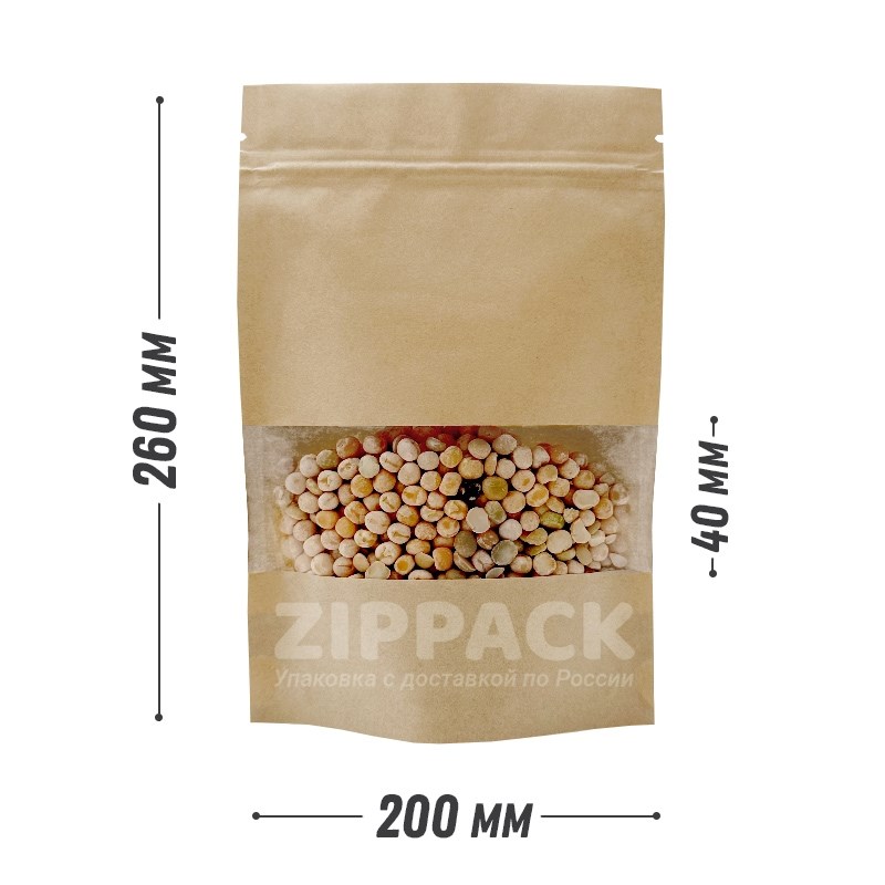 КРАФТ ДОЙ-ПАКЕТ 200х260 мм С ОКНОМ 40 мм и замком zip-lock D1809 - фото 17382