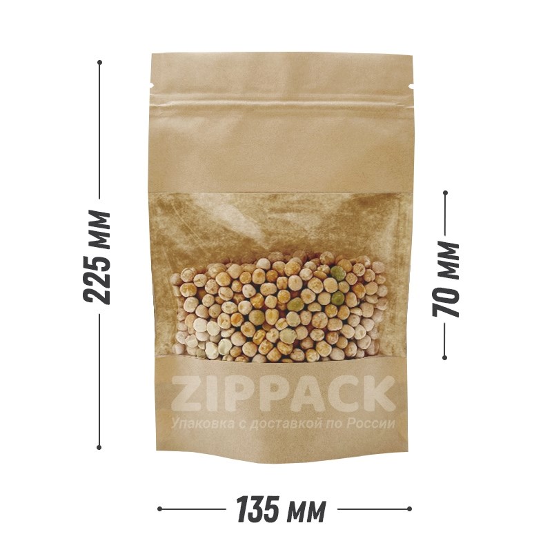 КРАФТ ДОЙ-ПАКЕТ 135х225 мм С ОКНОМ 70 мм и замком zip-lock D1812 - фото 17385