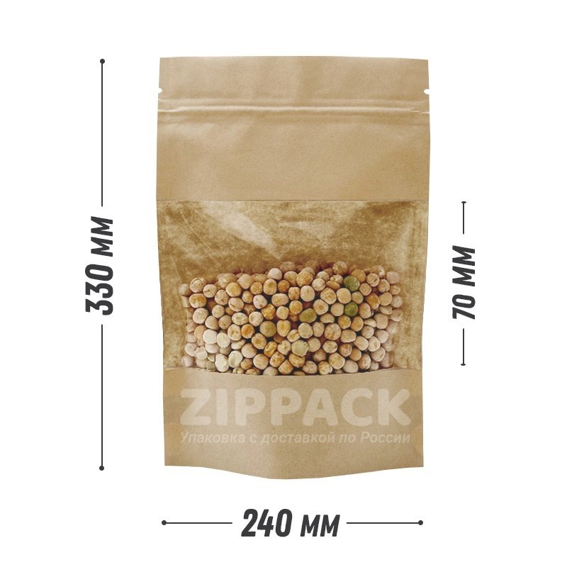 КРАФТ ДОЙ-ПАКЕТ 240х330 мм С ОКНОМ 70 мм и замком zip-lock D1837 - фото 17389