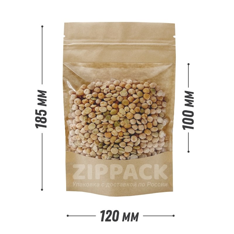 КРАФТ ДОЙ-ПАКЕТ 120х185 мм С ПРОЗРАЧНОЙ СТОРОНОЙ D1808 - фото 17391