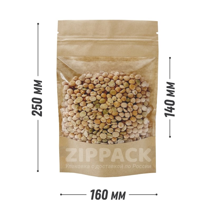 КРАФТ ДОЙ-ПАКЕТ 160х250 мм С ПРОЗРАЧНОЙ СТОРОНОЙ D1811 - фото 17394