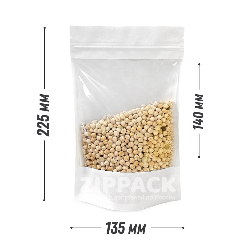 БЕЛЫЙ БУМАЖНЫЙ ДОЙ-ПАКЕТ 135х225 мм С ПРОЗРАЧНОЙ СТОРОНОЙ D1821 - фото 17396