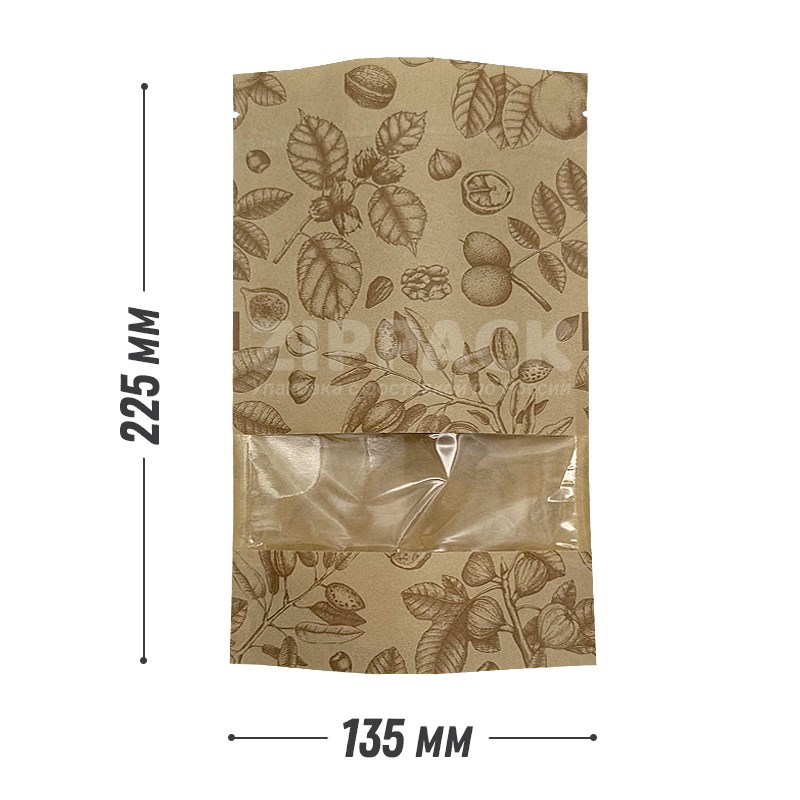 КРАФТ ДОЙ-ПАКЕТ 135х225 мм с печатью орешки-сухофрукты D1830 - фото 17413