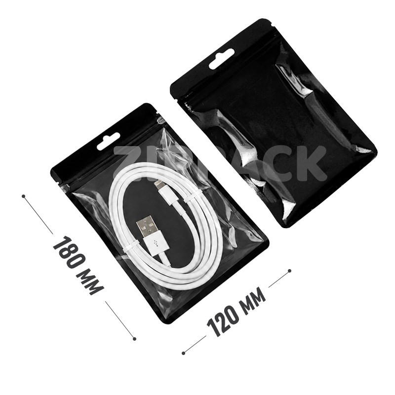 ЧЕРНЫЙ ZIP-LOCK ПАКЕТ 120х180 мм С ПРОЗРАЧНОЙ СТОРОНОЙ | европодвес SP12/18-B - фото 18649