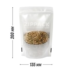 БЕЛЫЙ МАТОВЫЙ ДОЙ-ПАКЕТ 135х200 мм С ОВАЛЬНЫМ ОКНОМ и замком zip-lock D2235