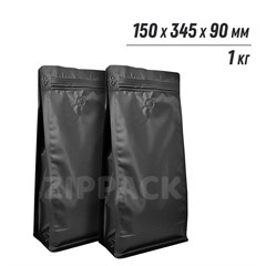 ЧЕРНЫЙ ПАКЕТ 150+90х345 мм | ДЛЯ 1 КГ КОФЕ | с клапаном дегазации K150+90х345/black