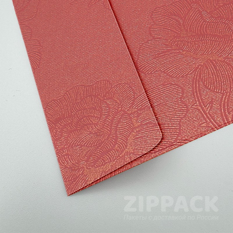 Подарочный конверт с цветами 110х220 мм (Е65) | 120 гр./м2 | Красный перламутр FLOW-DL-33