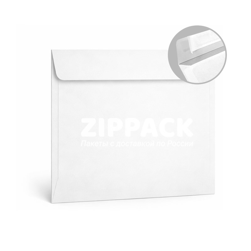 Белый квадратный конверт 225х225 мм | 90 гр./м2 | Прямой клапан лента 10112